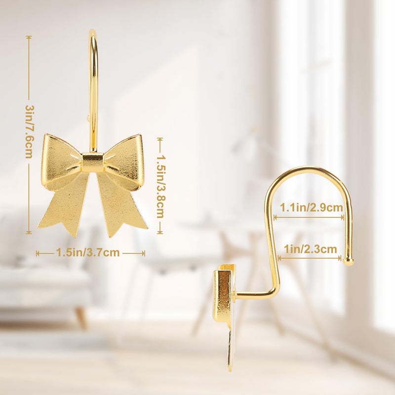 YanKiTour Bow Shower Curtain Hooks, 12 Pack Metal Decorative Rings, Rustproof Bow Knot Design for Bathroom Bedroom Living Room Baby Room Nursery Art Decor (Gold 1) - Image 4